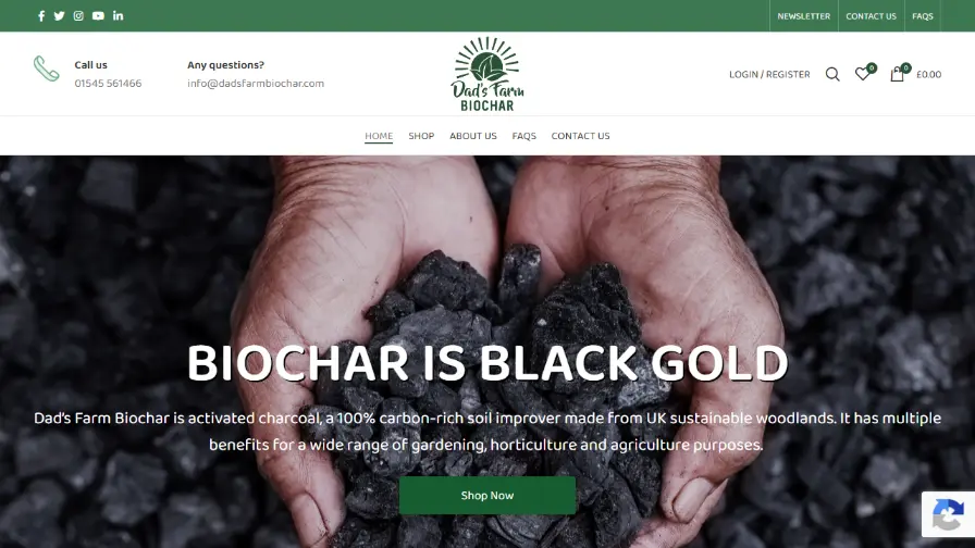 Dad's Farm Biochar online shop homepage