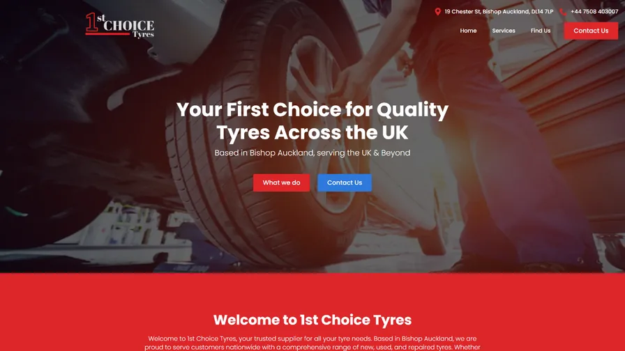 1st Choice Tyres website homepage