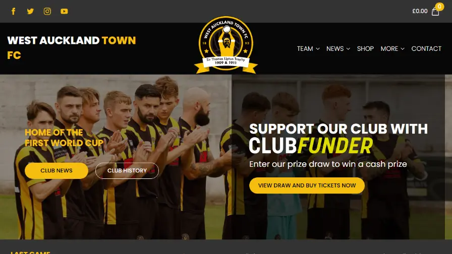 West Auckland Town football club website homepage